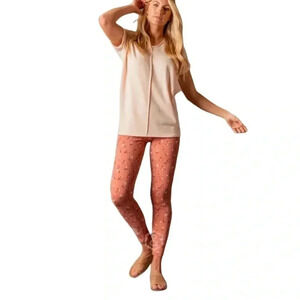 Agnes & Dora Peach White Rose Buttery Soft Vintage Look Rose Floral Leggings